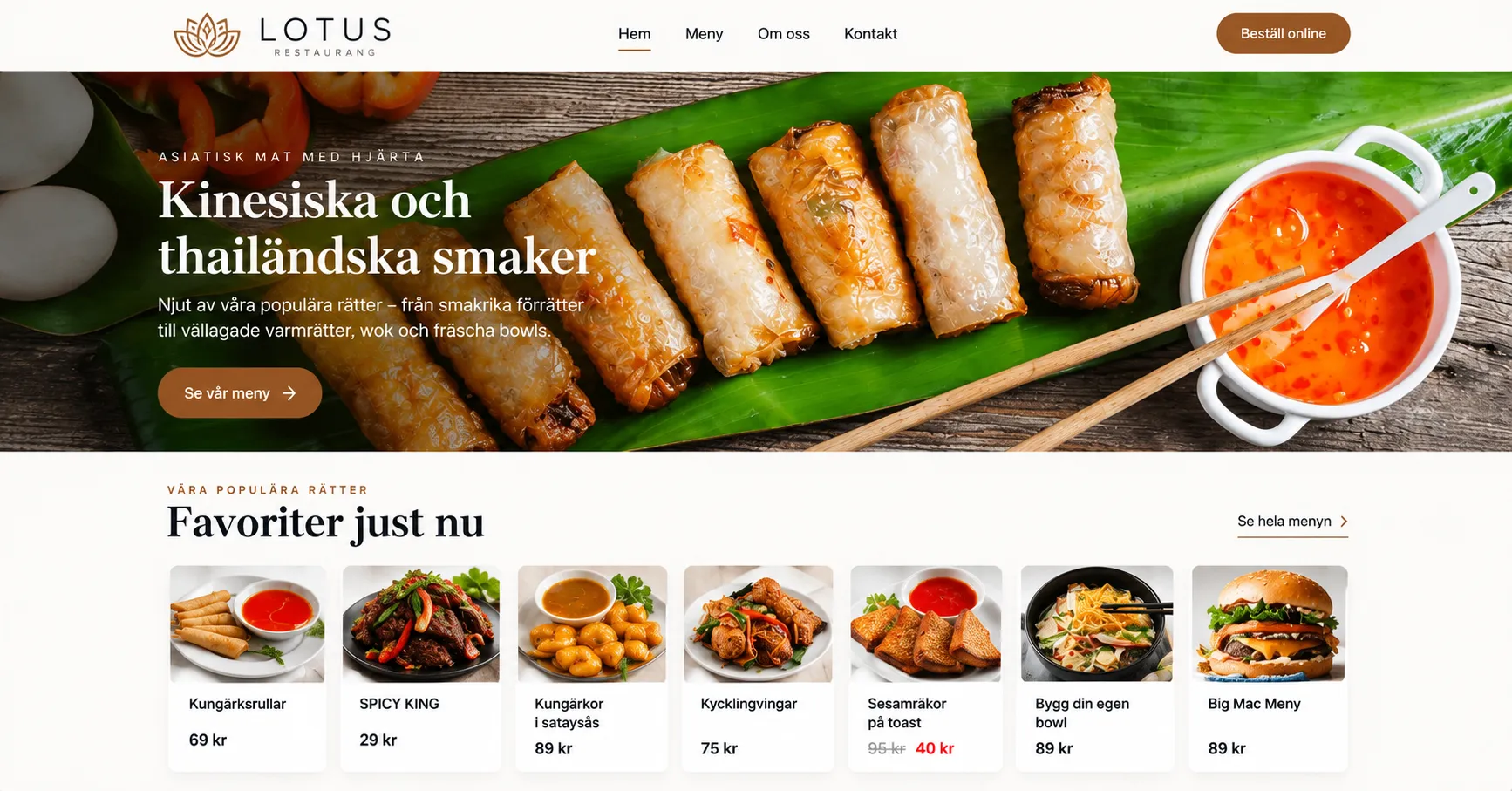 Lotus restaurangs hemsida med asiatiska favoriter