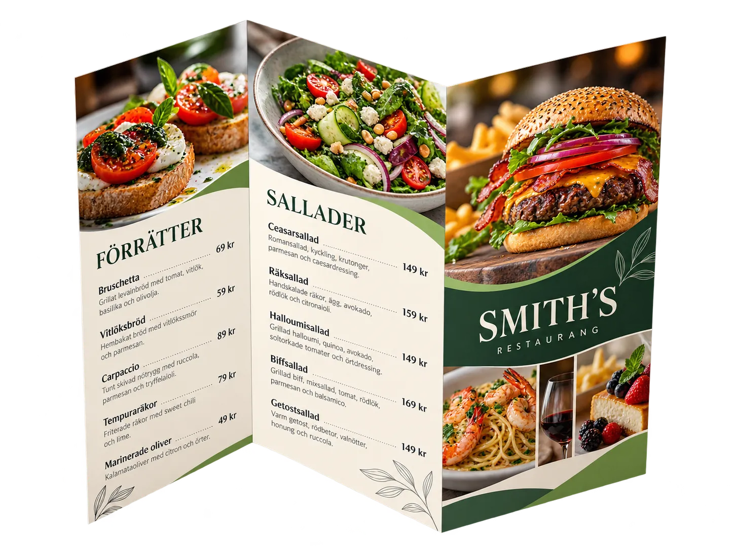 Vikt restaurangmeny med matbilder
